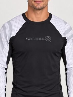 Sanabul Men's Black Rash Guard with White Sleeves
